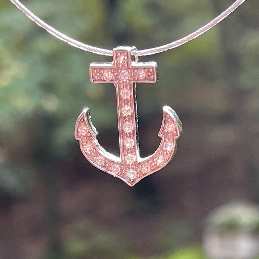 Sparkling Solid Sterling Silver and CZ Nautical Anchor Pendant